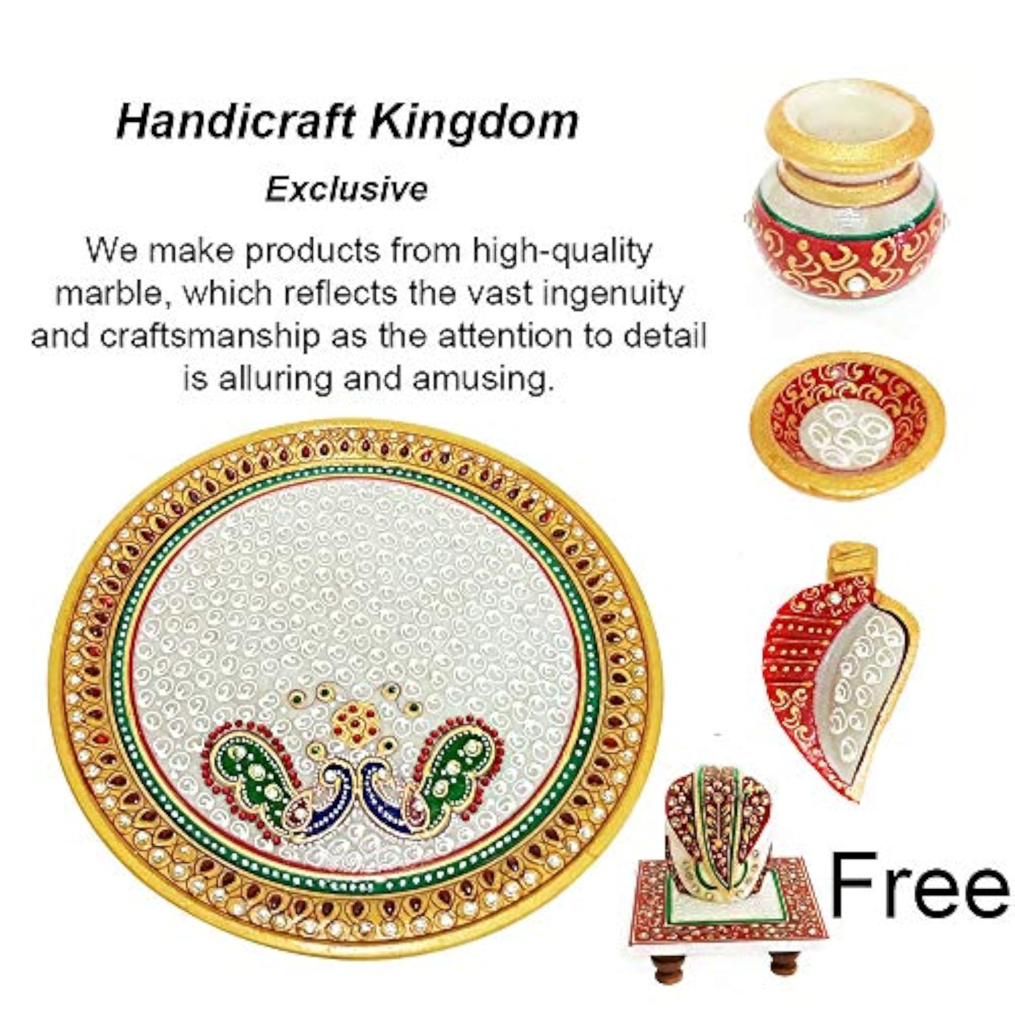 Handicraft Kingdom Marble Pooja Thali Set for Home Décor