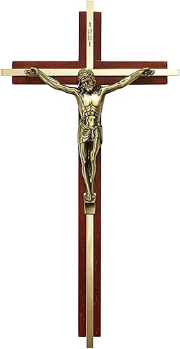 Needzo Cruz católica colgante, cruz de madera de arce con crucifijo dorado decoración de pared, decoraciones cristianas, 10 pulgadas