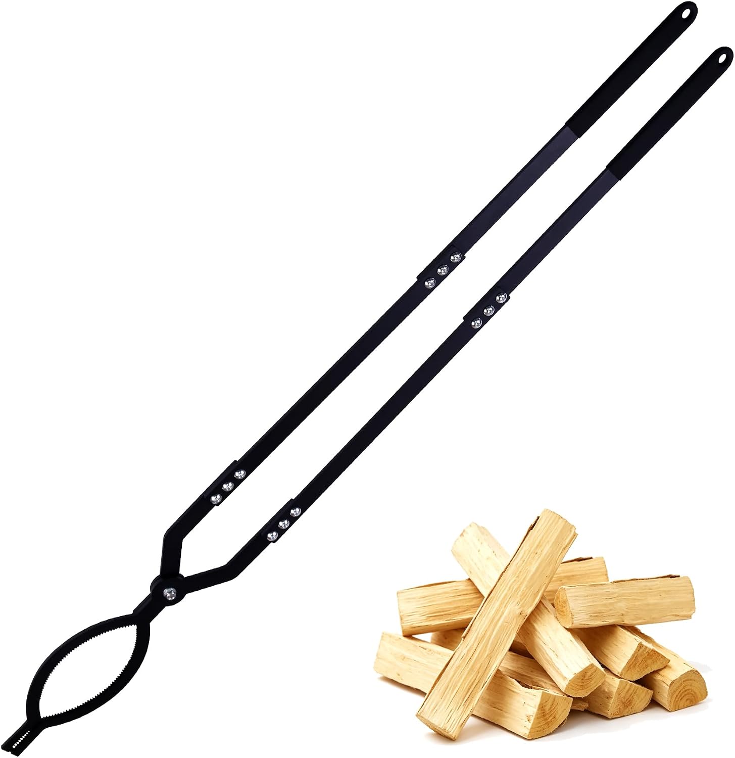 Heavy Duty 41in Fire Tongs Firewood Grabber, Adjustable 28.9" and 40.9" Serrated Log Claw for Bonfire, Campfire, Fire Pit, Indoor Fireplace Tools