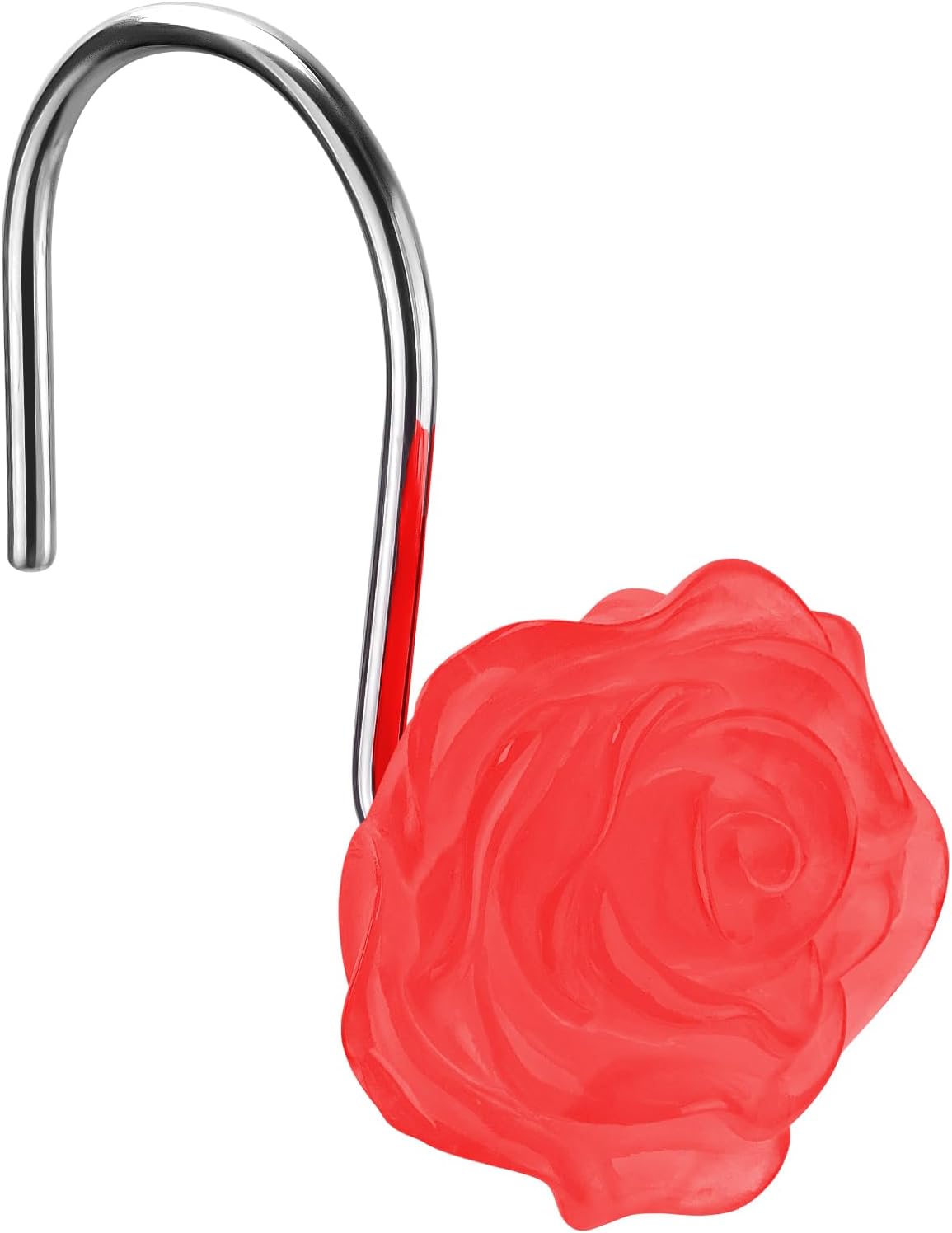 Decorative Rose Flower Shower Curtain Hooks, Red, Glow in The Dark, 12 Pack