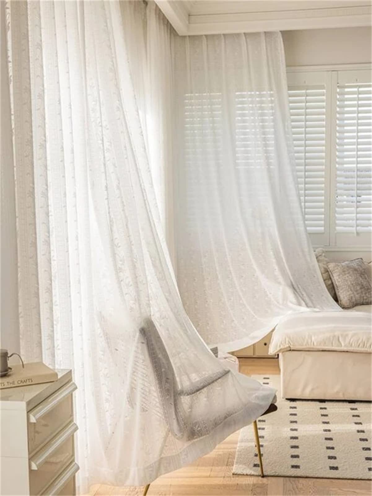 2 Piezas Cortinas Salon Modernas Visillos Poliéster Visillo semitraslúcido con Ollaos para Casa Decoracion Dormitorio, Salón o Habitación - 229 x 274cm(An x Al) Hoja Blanca