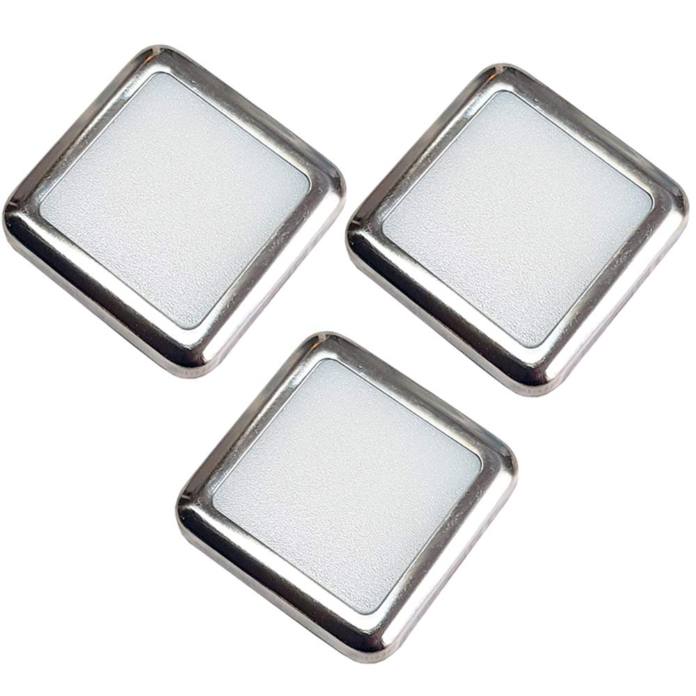 3 Pack | Square LED Mini Plinth Light & Driver Kit | Stainless Steel & Natural White | Bathrooms & Kitchen Skirting Kickboard Spot Lights | Recessed/Flush Cabinet Counter Panel Lighting | Loops