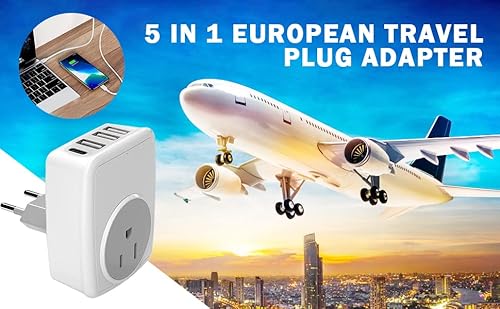 image for Exryhon European Travel Adapter with 3XUSB and 1XUSB-C 5 in 1 Power Ad