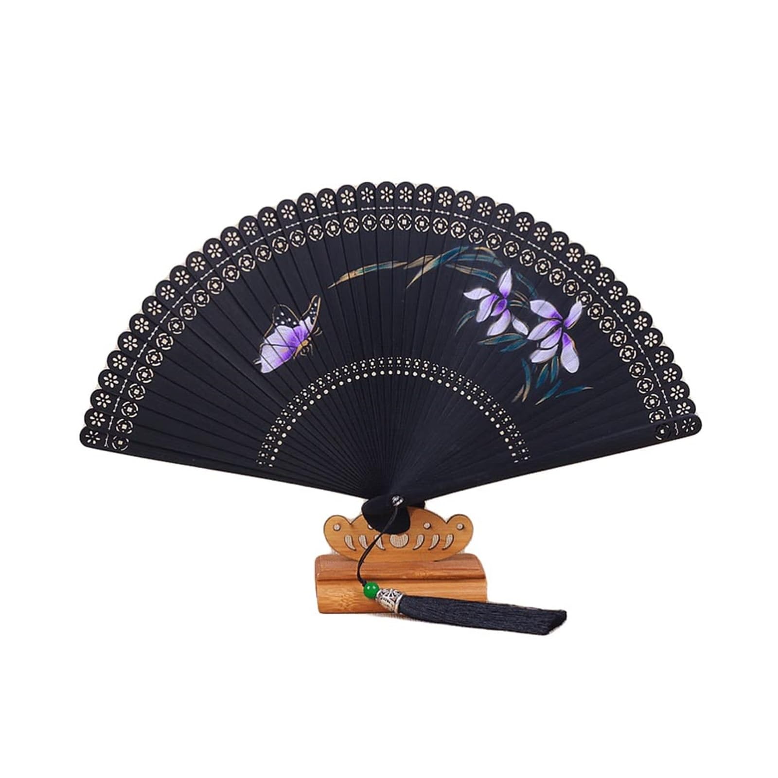 SUNMME Folding Fans Folding Hand Fan for Women Orchid Pattern Handheld Folding Fan Chinese Vintage Fan for Wall Decoration Gift Decorative(Color:zwart) (zwart one size)