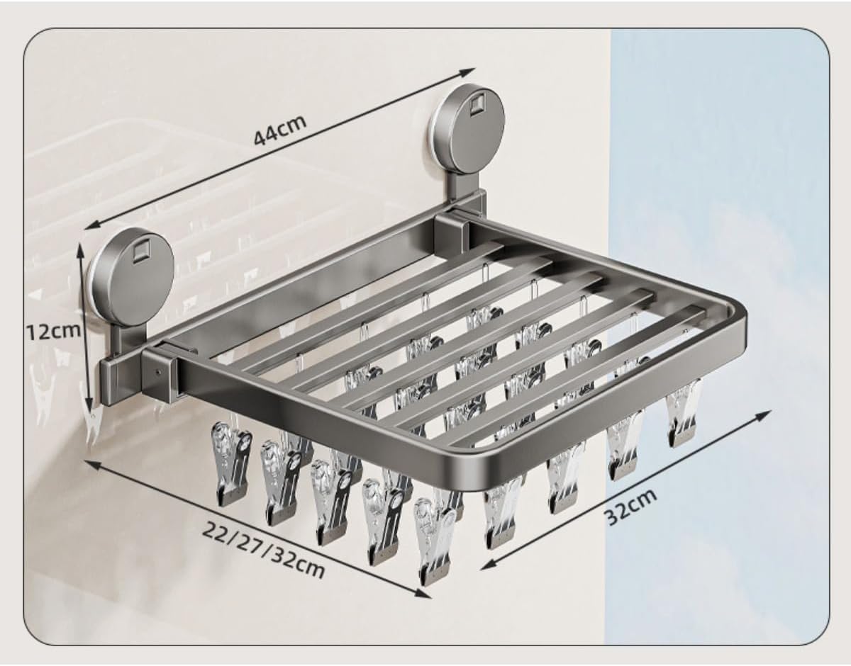 衣類乾燥ラック 洗濯スペース節約型 壁掛け式 炭素鋼製洗濯 収納式折りたたみ式壁掛け式衣類 浴室、キッチン、寝室用の衣類 (44cm