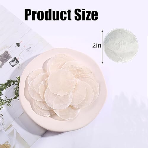 Miniatura 2 de 60 unidades de conchas redondas Capiz, conchas marinas naturales redondas de 2 pulgadas con 2 agujeros, piezas de conchas blancas para campanillas