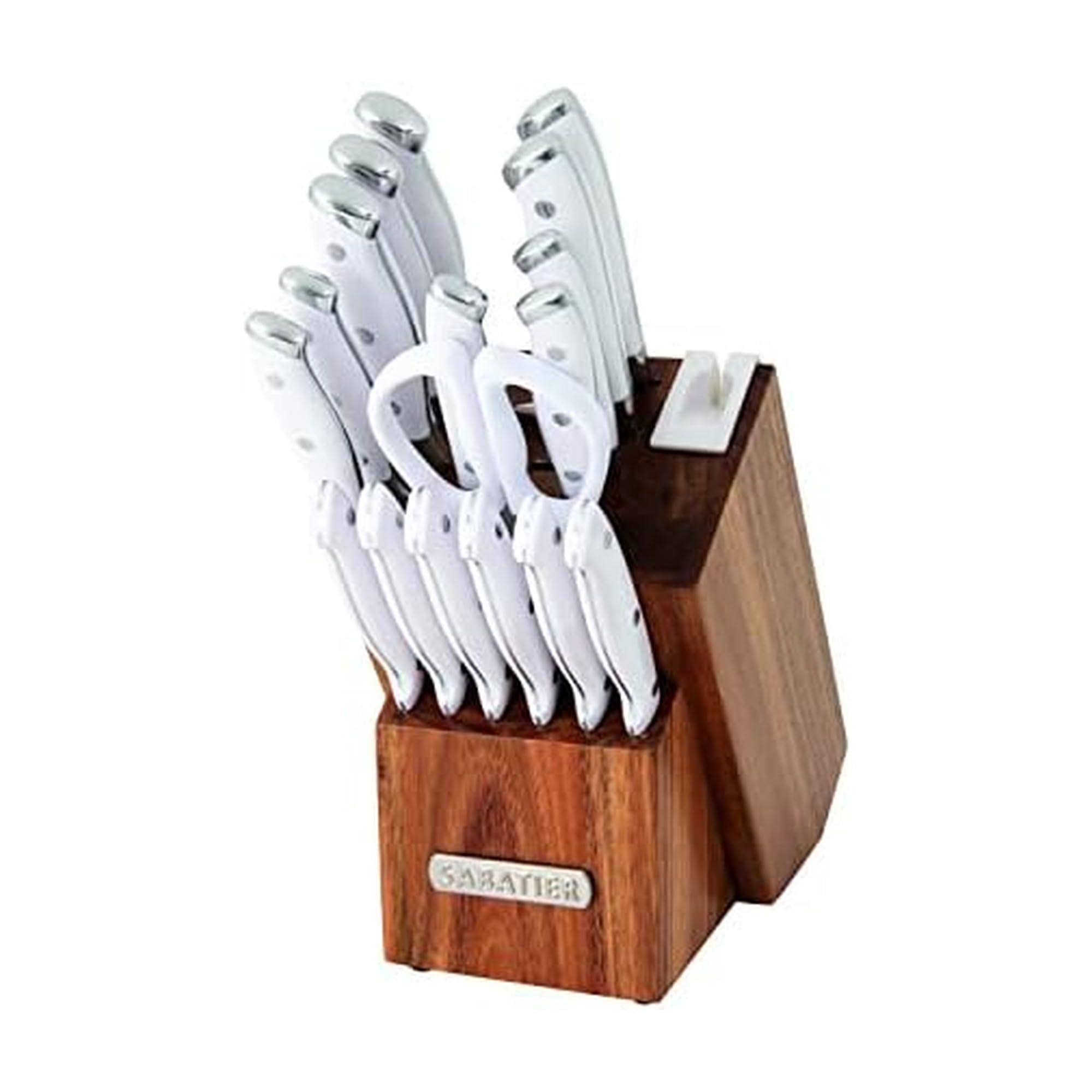 Sabatier Forged Triple Rivet Knife Block Set, 18-Piece, White