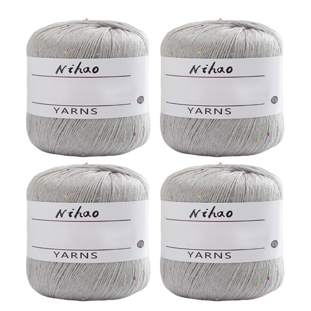 4 Rolls Cotton Yarn Glitter Sequin Knitting Yarn Sparkly Crochet Thread DIY Crafts 100g/Roll Metallic Sequin Craft Thread for Crochet Clothes, Sweater, Hat, Accessories