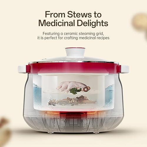 Miniatura 5 de Olla eléctrica pequeña, olla de cerámica multiusos para sopa, postres, cocer al vapor, con múltiples revestimientos de cerámica, 1.8L+0.44L*3,