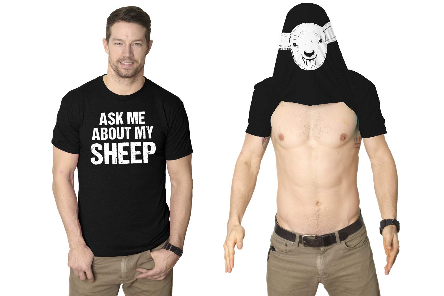 Crazy Dog T-ShirtsMens Ask Me About My Sheep Funny Farm Animal Livestock Flip Up T Shirt