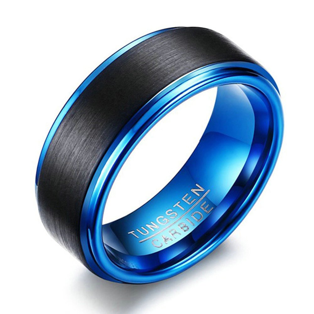 Onefeart Women's Tungsten Ring Tungsten Carbide Gentleman Ring 8MM Blue BlackR 1/2 Blue Black