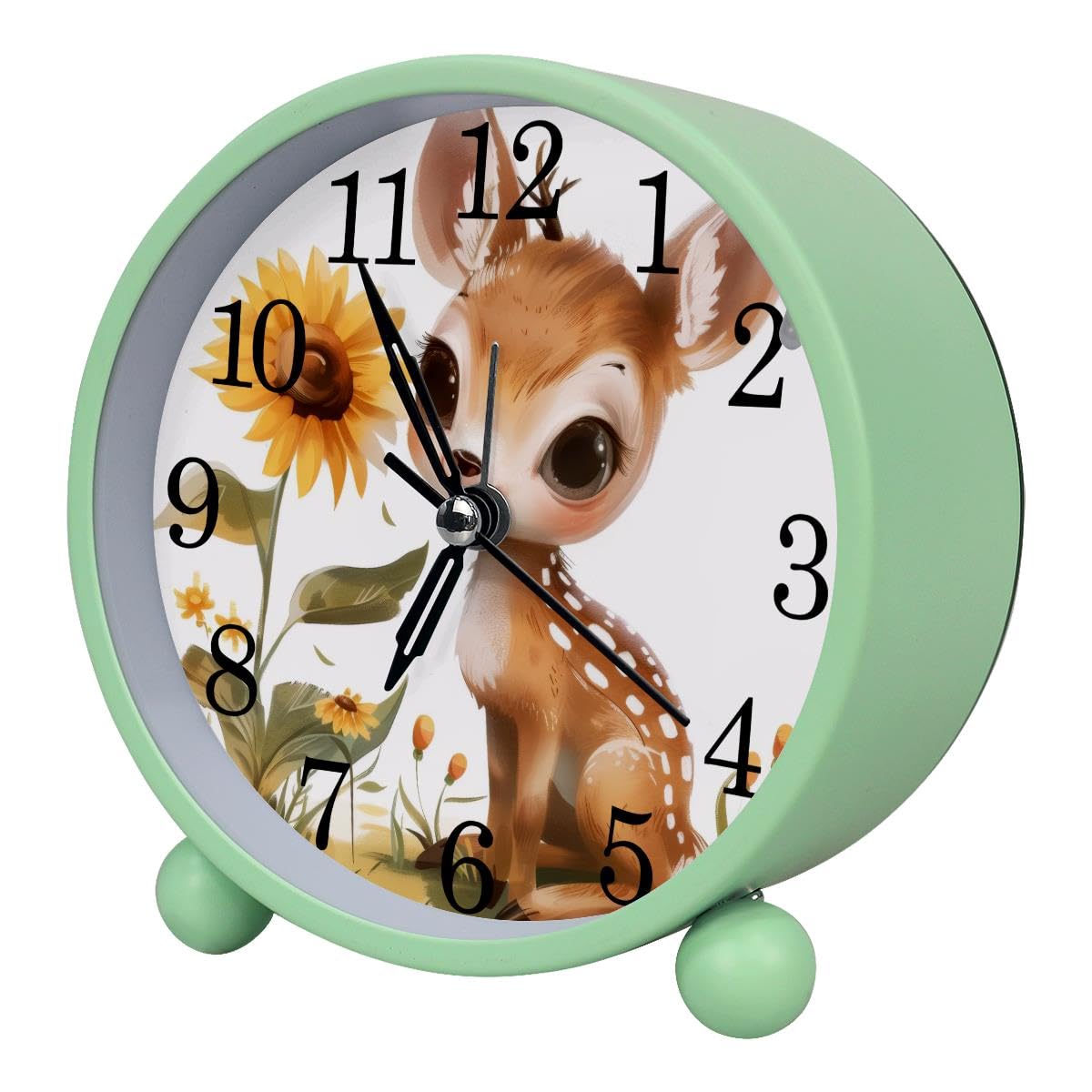 Alarm Clock Cute Deer Sunflower, Silent Non-Ticking with Night Light