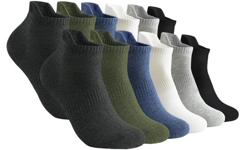6 Pairs Ankle Athletic Socks Moisture-Wicking Ribbed Design Multiple Colors，Socks for Men and Women