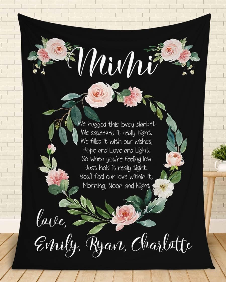 Mimi Flower Grandkids Gifts Blanket,Customized Gifts for Mimi, Throw Blanket Mimi