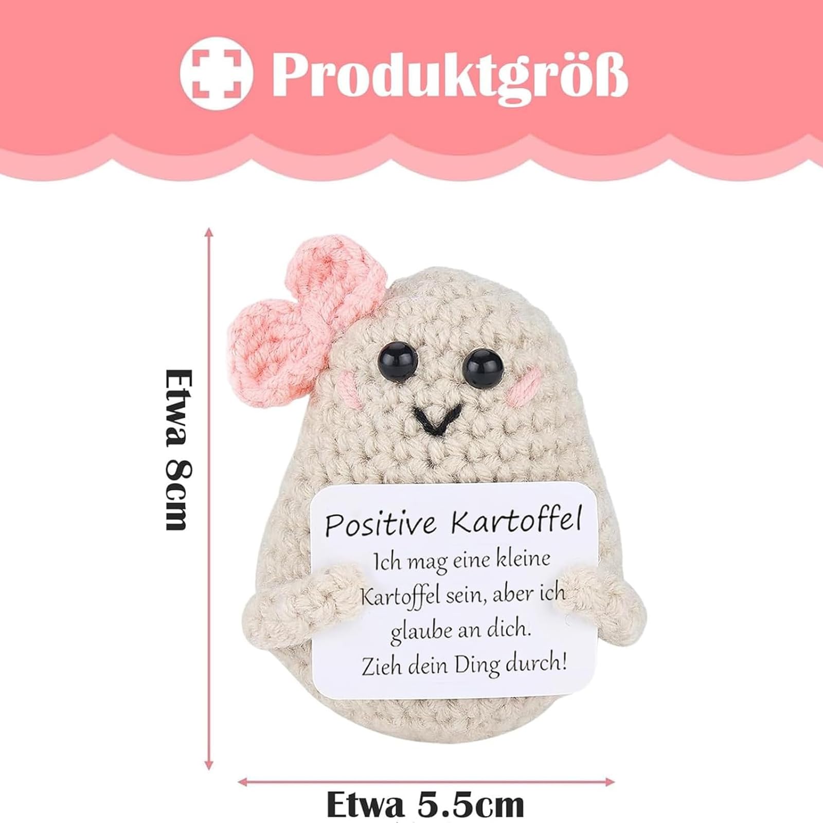 Positive Kartoffel Puppe - Lustiger Glücksbringer Mit 'Ich Bin Stolz Auf Dich' Karte, Aus Wollgarn