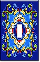 Vista 13 de Art Plates - Decorative Light Switch Plate Cover Plate - Decorative Metal Wall Plate - Combo: Decora - Toggle - Dark Blue Mexican Talavera Tile