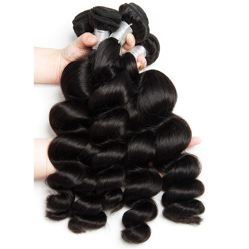 Codzienne użytkowanie Zestaw 3 peruwiańskich włosów ludzkich Remy Loose Wave z zamknięciem z przodu, 13 x 4, wstępnie depilowana linia włosów na imprezę (16+18+20+Closure 14)