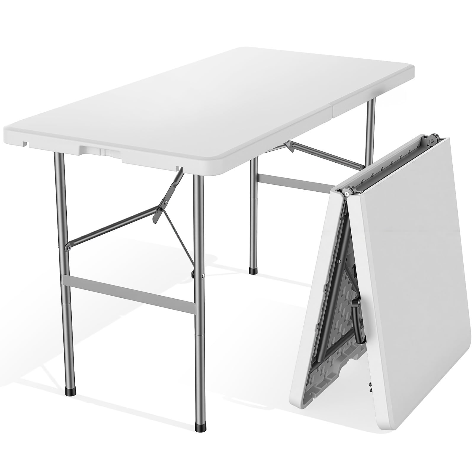 Photo 1 of NEWBULIG 4 FT Folding Picnic Table Easy to Fold and Store, Foldable Table for Camping Picnic Dining Party Kitchen Outdoor Indoor with Carrying Handle