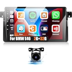 Pantalla 9 Pulgadas Para Auto 2G+32G CAMECHO Android 11 Radio Coche 2DIN para BMW E46 Serie 3(1998-2006),Pantalla de 9 Pulgadas con Carplay Inalámbrico Android Auto,HiFi WiFi Bluetooth FM RDS+ Camara Trasera
