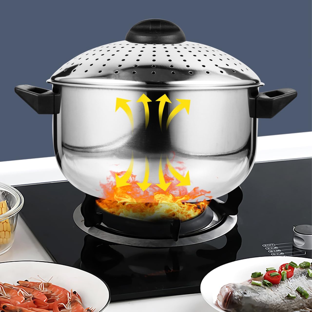 Hemoton Stainless Steel Cooking Pot Pasta Pot Noodles Cooking Pot with Strainer Kitchen Cookware 16CM/6.3inch Diameter