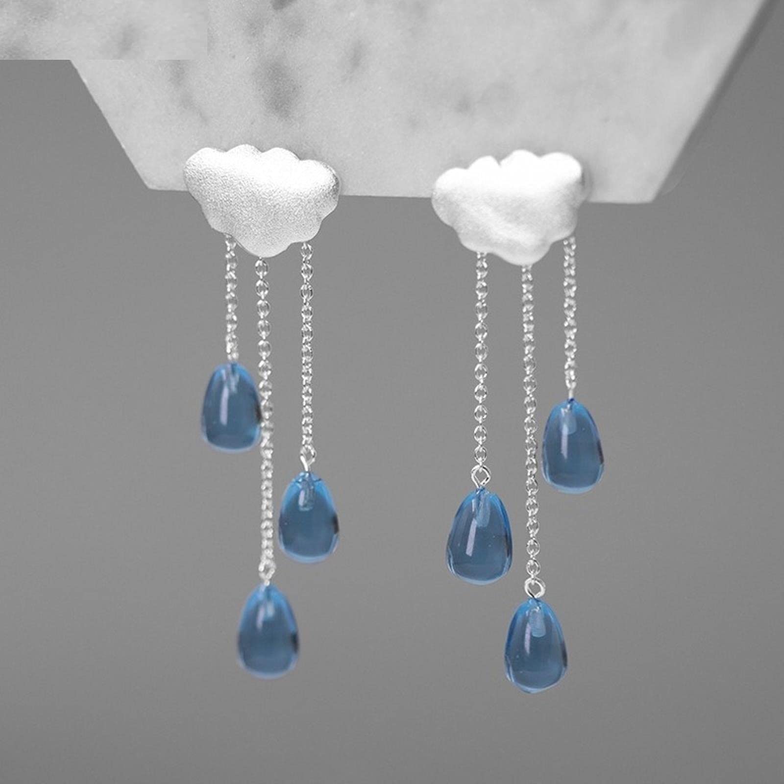 SALAN Orecchini Pendenti in Nappa di Cristallo Lunghi con Design A Nuvola in Argento Sterling 925 per Regali di Gioielli Moda Donna