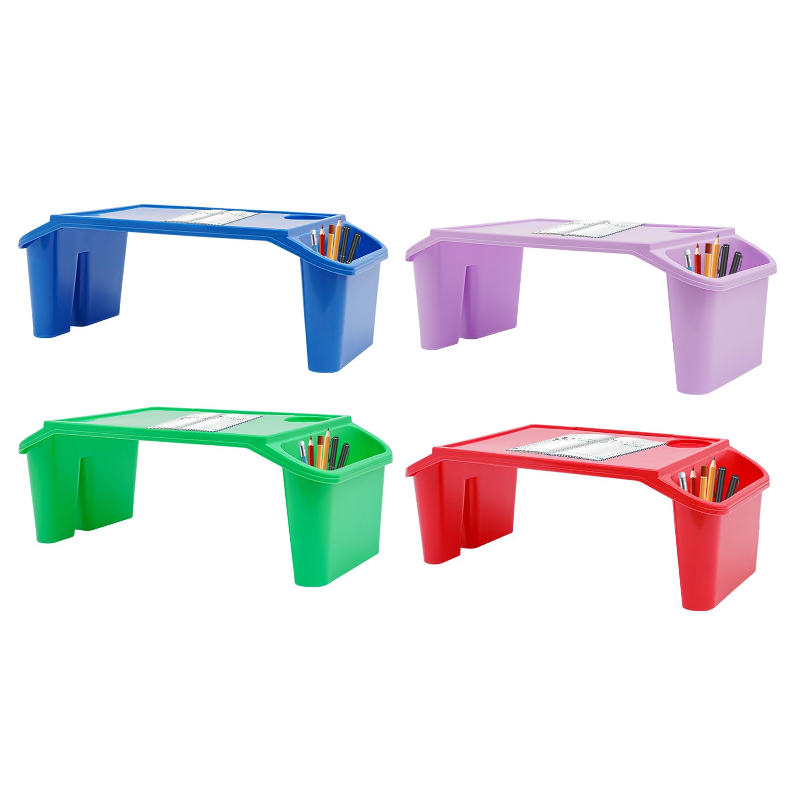 Kids Lap Desk, Portable Child Eating Tray with Storage Slots, Kids Trays for Eating, Drawing, Activity, Writing, Multicolour, 19.69 * 9.84 * 7.1in, 4 Pack
