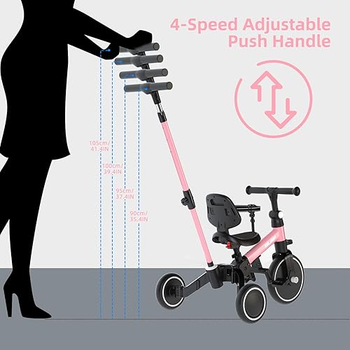 Miniatura 8 de Glaf Triciclo para niños pequeños de 1 a 3 años con mango de empuje de 2 a 4 años, bicicleta de bebé de juguete para niños y niñas de 1 año con