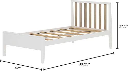 Miniatura 2 de Plank+Beam Base de cama individual moderna de madera maciza con cabecero de listones, plataforma escandinava con soporte de listones de madera,