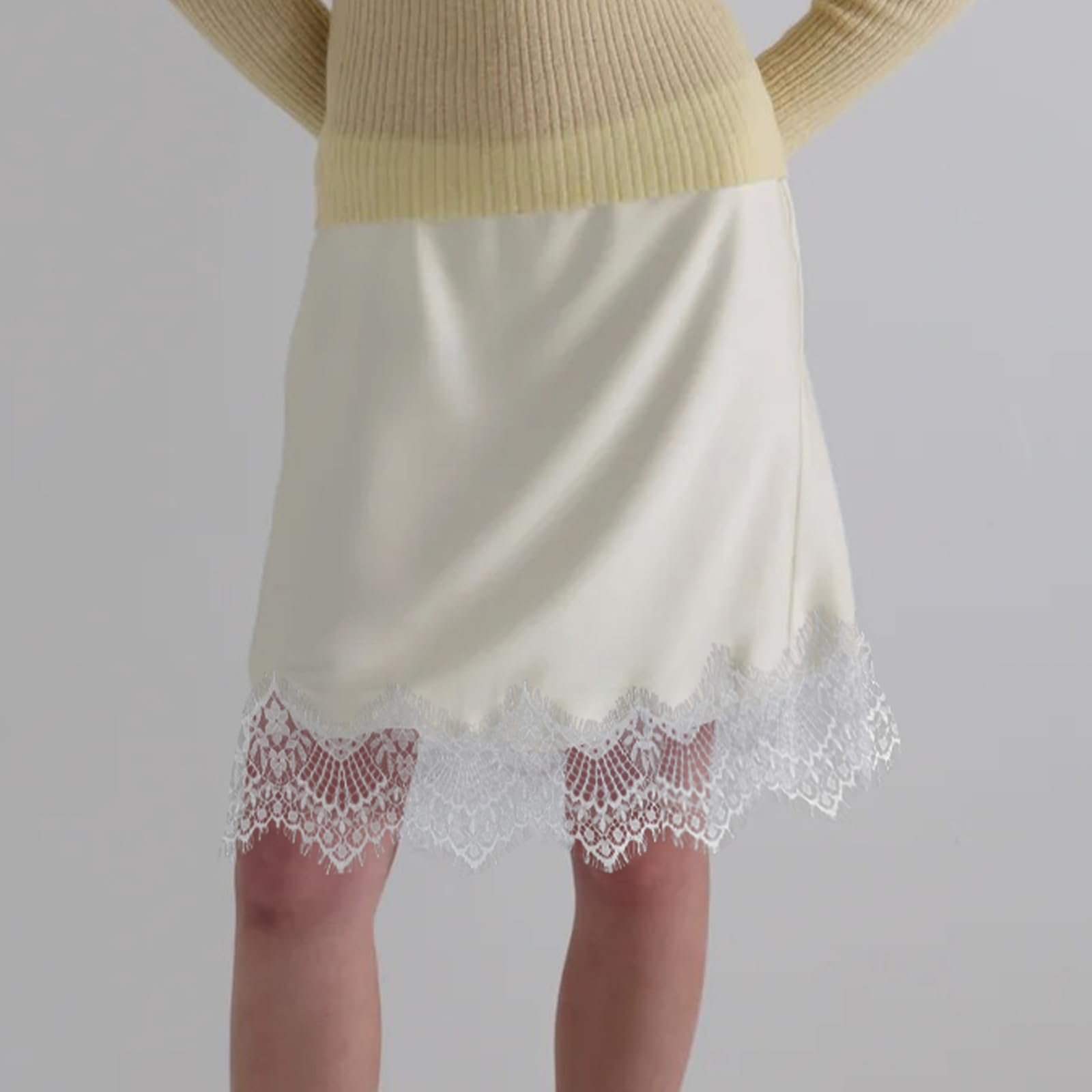 Sexy Outfit Damen-Halbslip aus Satin mit Spitzenbesatz, elastischer Taille, kurzer Unterrock, Petticoat für Unterkleider, weicher Slip-Rock in den britischen Größen 6–24