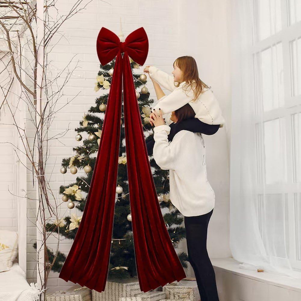 Grande Décoration De Porte D'entrée De Noël, Nœud Géant pour Sapin De Noël avec Longues Banderoles, Couronne Murale pour Maison, Salle De Noël, Porche De Vacances
