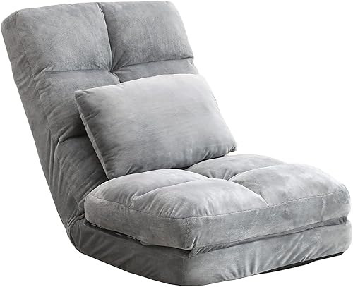 Miniatura 10 de Sofá chaise lounge para interiores, silla de piso con respaldo para adultos, silla reclinable de ajuste de 14 ángulos, tumbona plegable con almohada