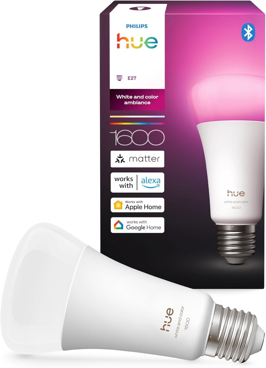 Philips Hue LED A67 (Confezione da 1), Lampadine smart con luce bianca e colorata E27, Luci smart da 11,8 W e 1.600 lumen, Lampadine intelligenti compatibili con Alexa, Google Assistant e Apple Home