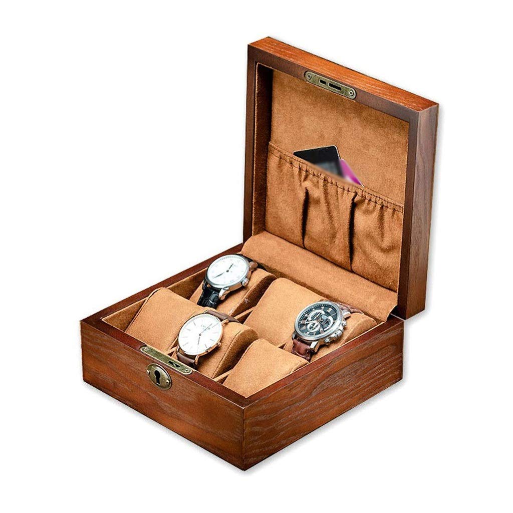 XBTGS Scatola per orologi con 6 scomparti, in legno, da viaggio, organizer per gioielli, orologi, cravatte, bracciali, collane,