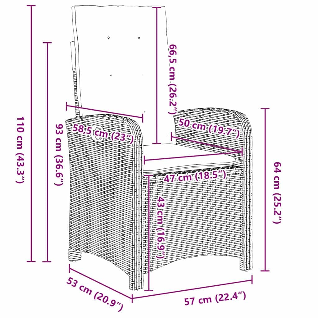 vidaXL Set da Pranzo per Giardino con Cuscino 7 PCS Grigio polyrattan, Set da Pranzo all'aperto, arredo in Rattan Moderno, Resistente agli Agenti atmosferici, posti Regolabili per Giardini e terrazze