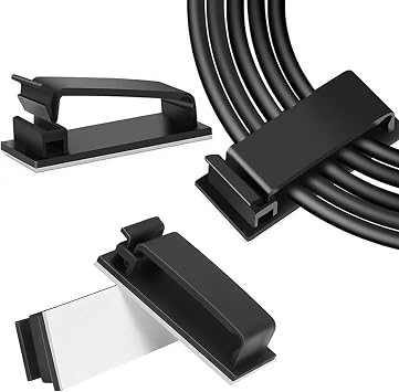 Adhesive Cable Clips Holder, Outdoor Light Clips, Black Cord Wire Clips, Sturdy Nylon Cord Wall Finisher Wire Clamp for Home, Car, Office Desk Wire Management Black, XL-40 PCS