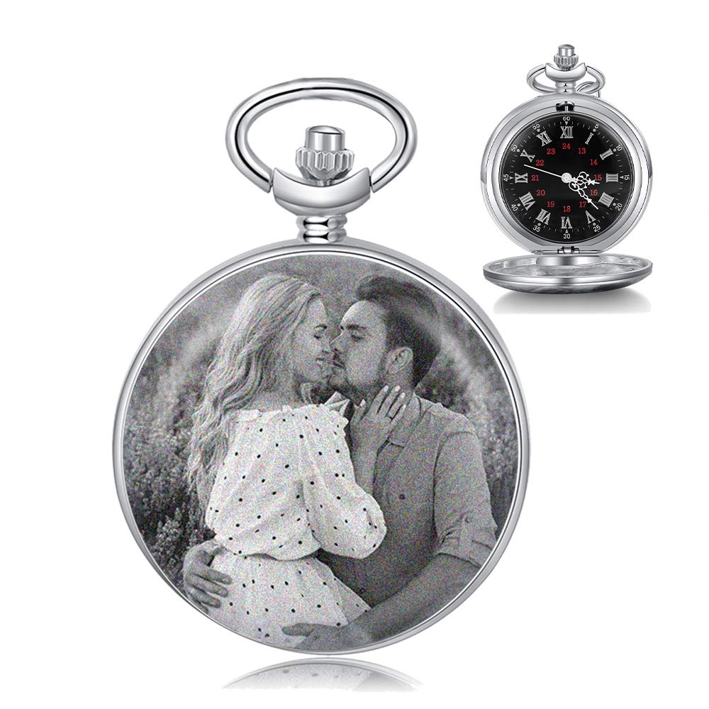 jewel Reloj Bolsillo Personalizado con Foto Grabado Reloj Vintage Reloj Bolsillo Suave Clásico para Hombres Mujeres Regalo para Cumpleaños Aniversario Día del Padre
