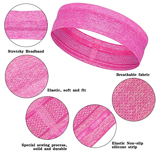 Image of 8 Pieces Sweatbands Non Slip Headbands Stretchy Running Sports Sweatbands Workout Headband Grip Silicone Yoga Hair Band Elastic Exercise Hair Wrap for Women Men