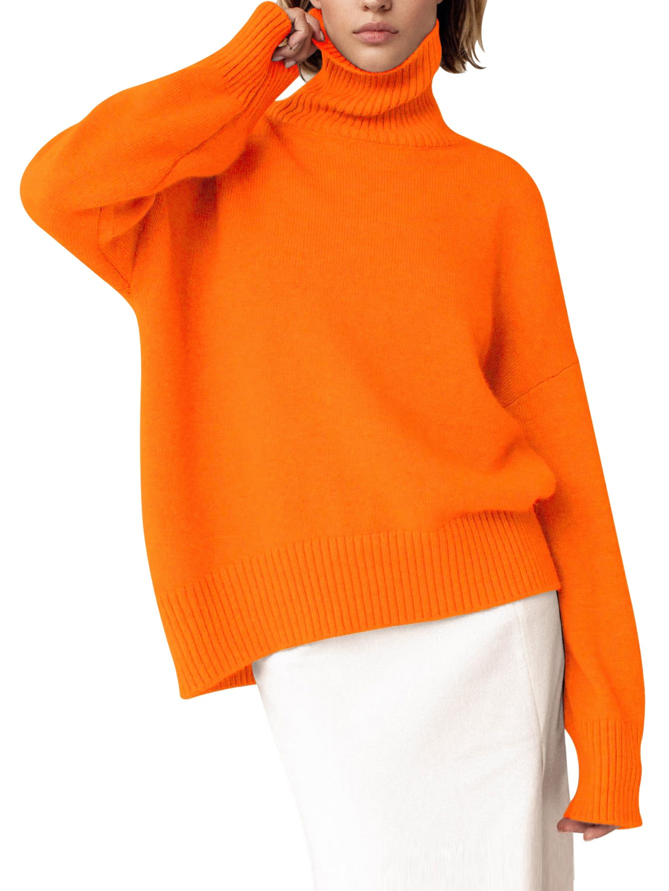 YKR Women's Turtleneck Sweater Chunky Long Sleeve Knitted Pullover High Low Hem Trendy 2026 Fall Winter Basic Jumper Top
