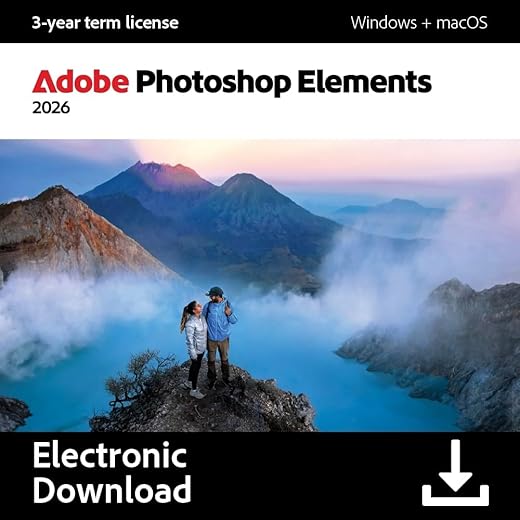 Adobe Photoshop Elements 2026 | Software Download | Photo Editing | 3-year term license | Activation Required [PC/Mac Online Code]