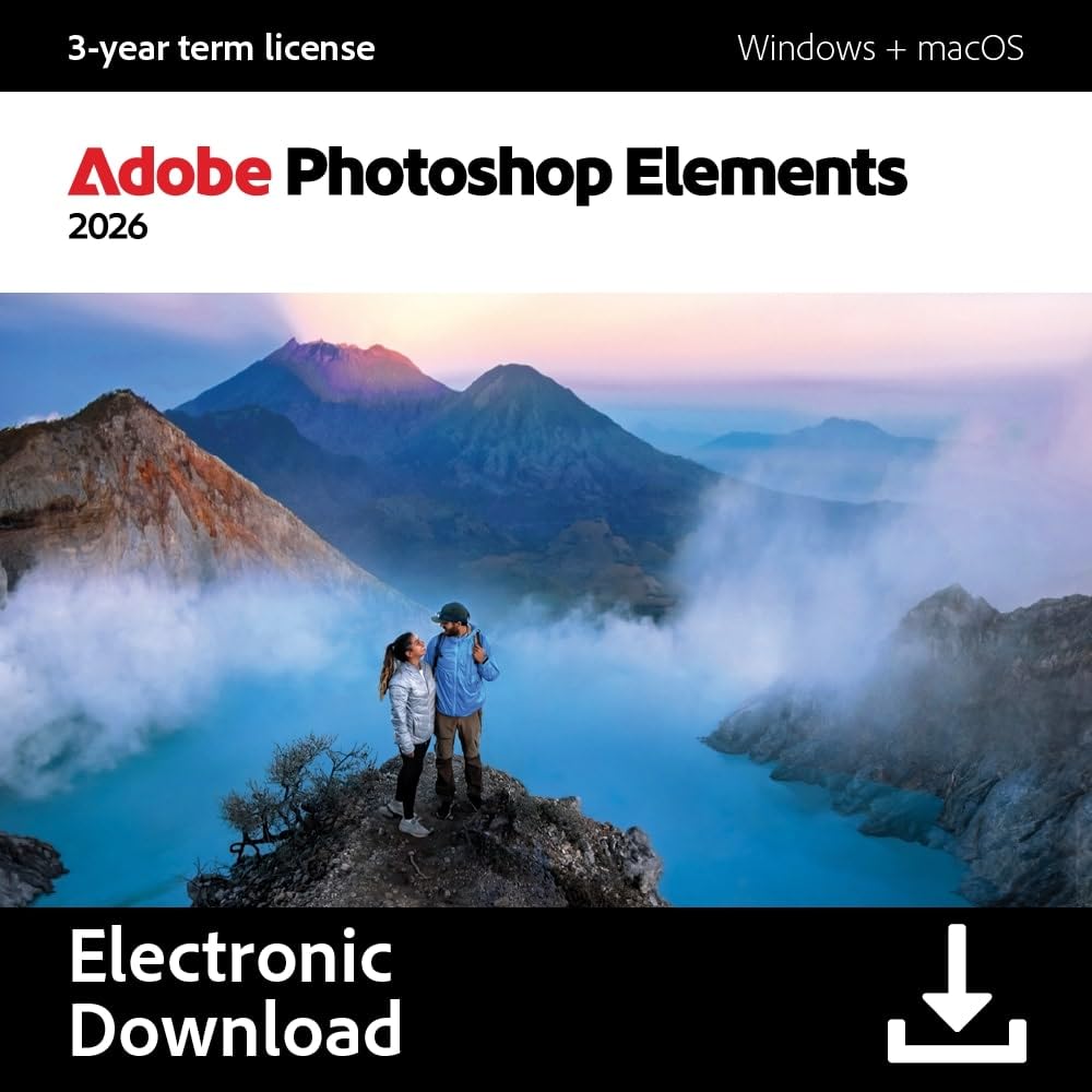Adobe Photoshop Elements 2026 | Software Download | Photo Editing | 3-year term license | Activation Required [PC/Mac Online Code]
