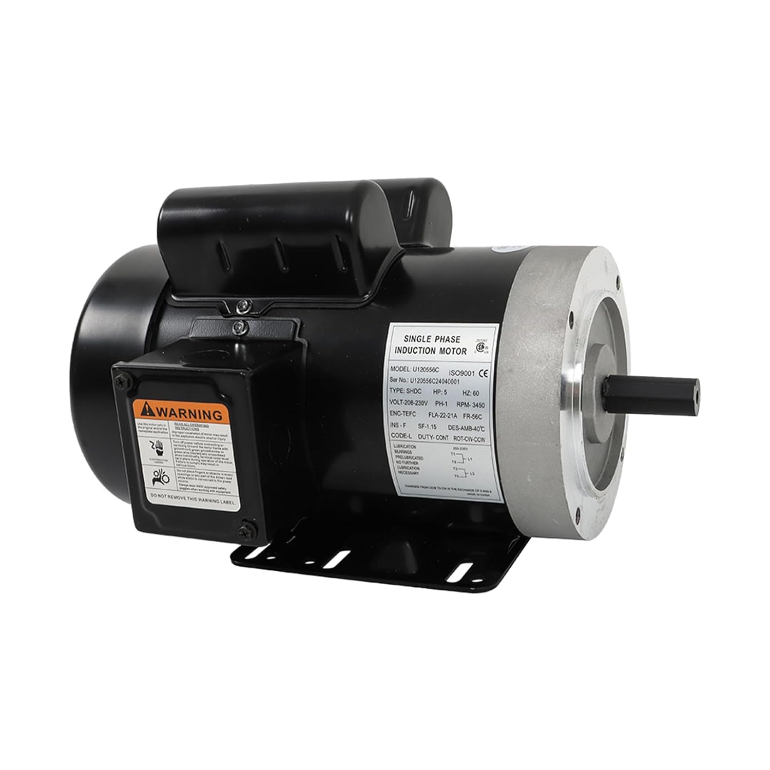 Universal Electric Motor Single Phase 5HP 3450RPM 208-230V 56C Frame 5/8in Shaft Diameter 60HZ Rotation CW/CCW