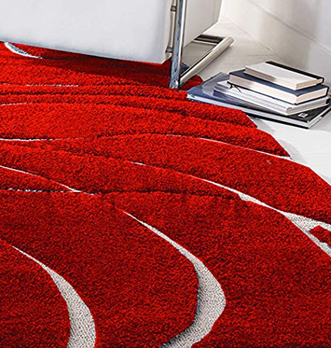 Image of Modern Micro Fiber Rug /Carpet for Hall, Bedroom, Kichen, Kids Room, Baby Room Etc.Color-Red Ivory H /L Size 4x6 feet