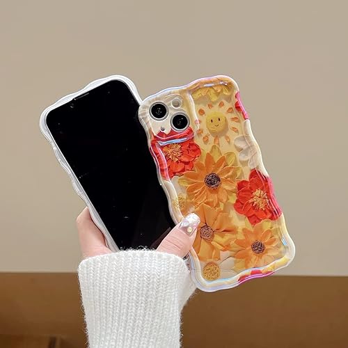 Miniatura 5 de Kurhero Funda para iPhone 14 Pro con bonito diseño de borde ondulado transparente IMD con bonitas flores de patán, duradera, moderna, retro, de