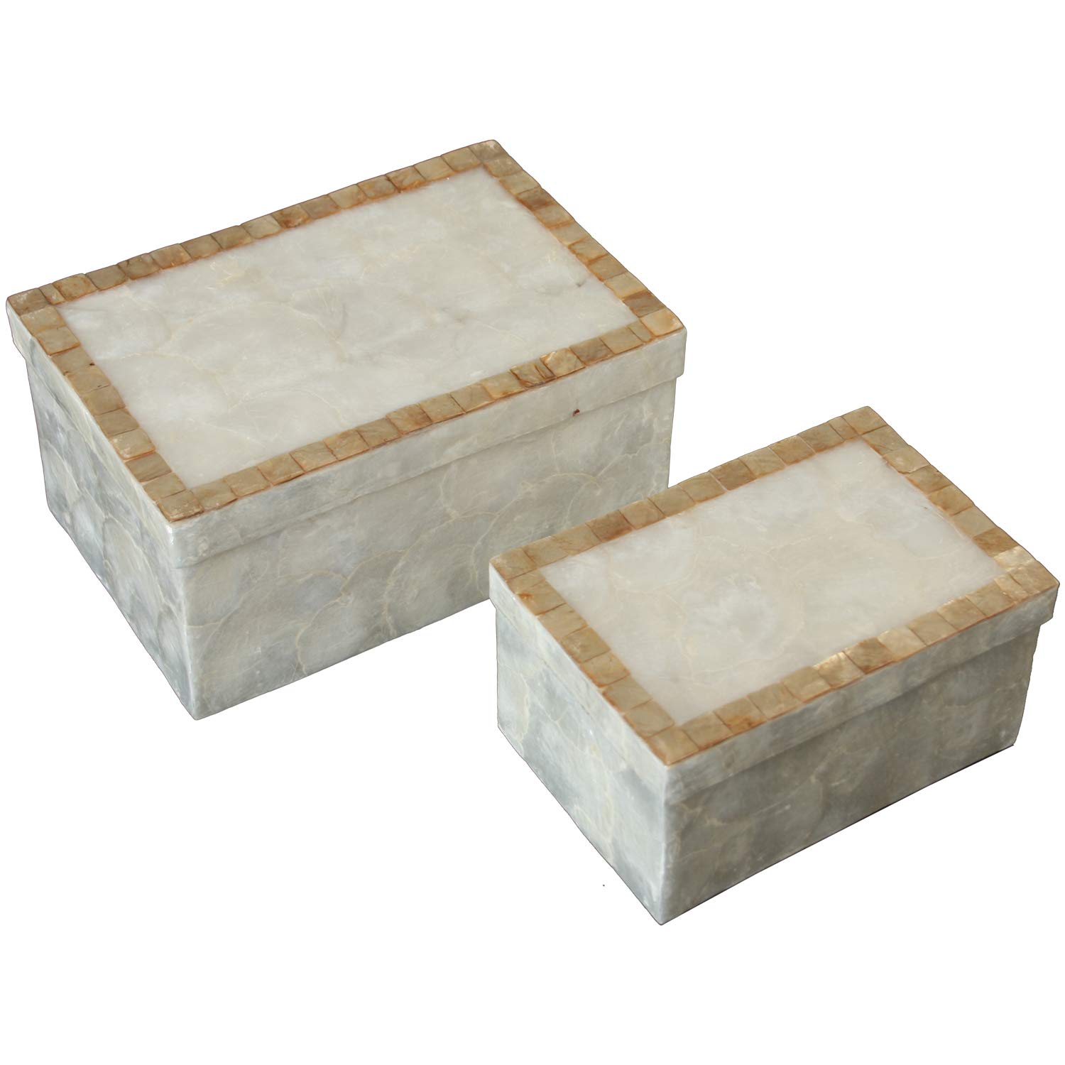 Boîtes en nacre naturelle set de 2 rectangles cadres grillés