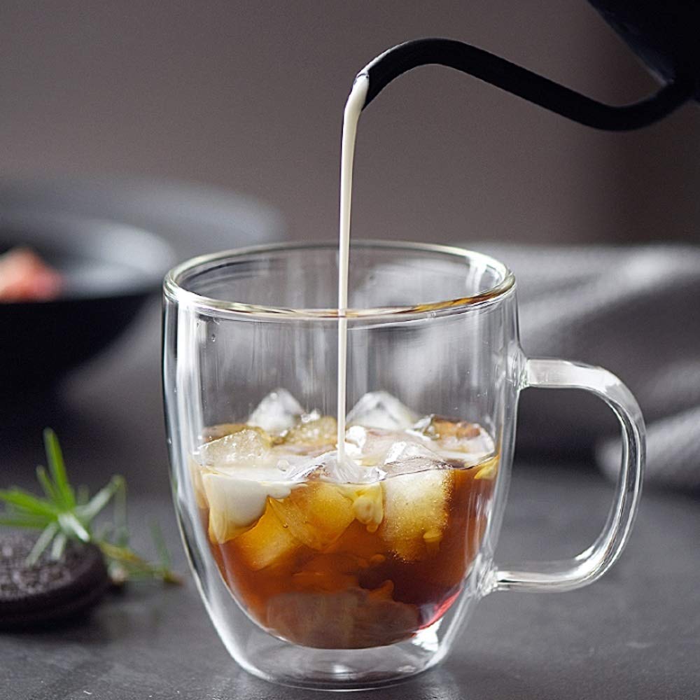 Tasse à thé en verre, tasse à thé fleur, tasse à café en verre, tasse en verre double couche réutilisable résistant à la chaleur, café isolé, tasse à lait, tasse à eau domestique, ceinture anti-brûlur
