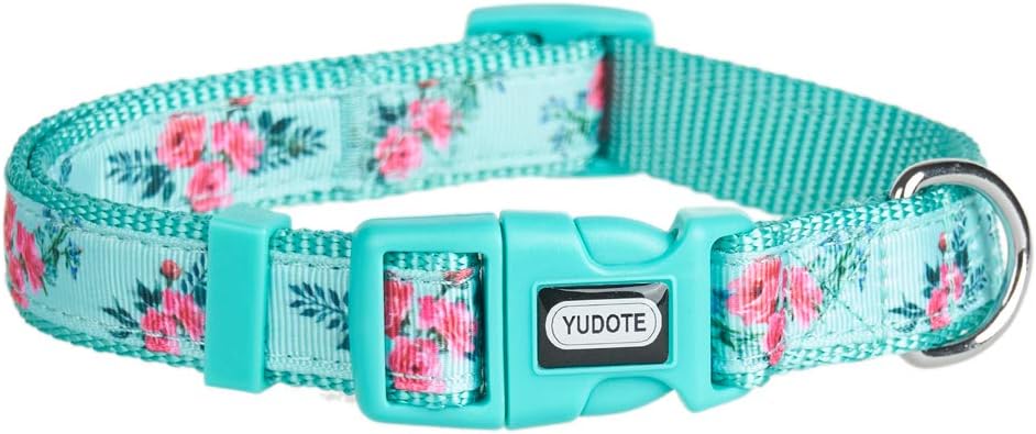 YUDOTEDog New Pattern Floral Collars Medium(Neck 12"-19") Mint Green SPRING-CO-BE-M