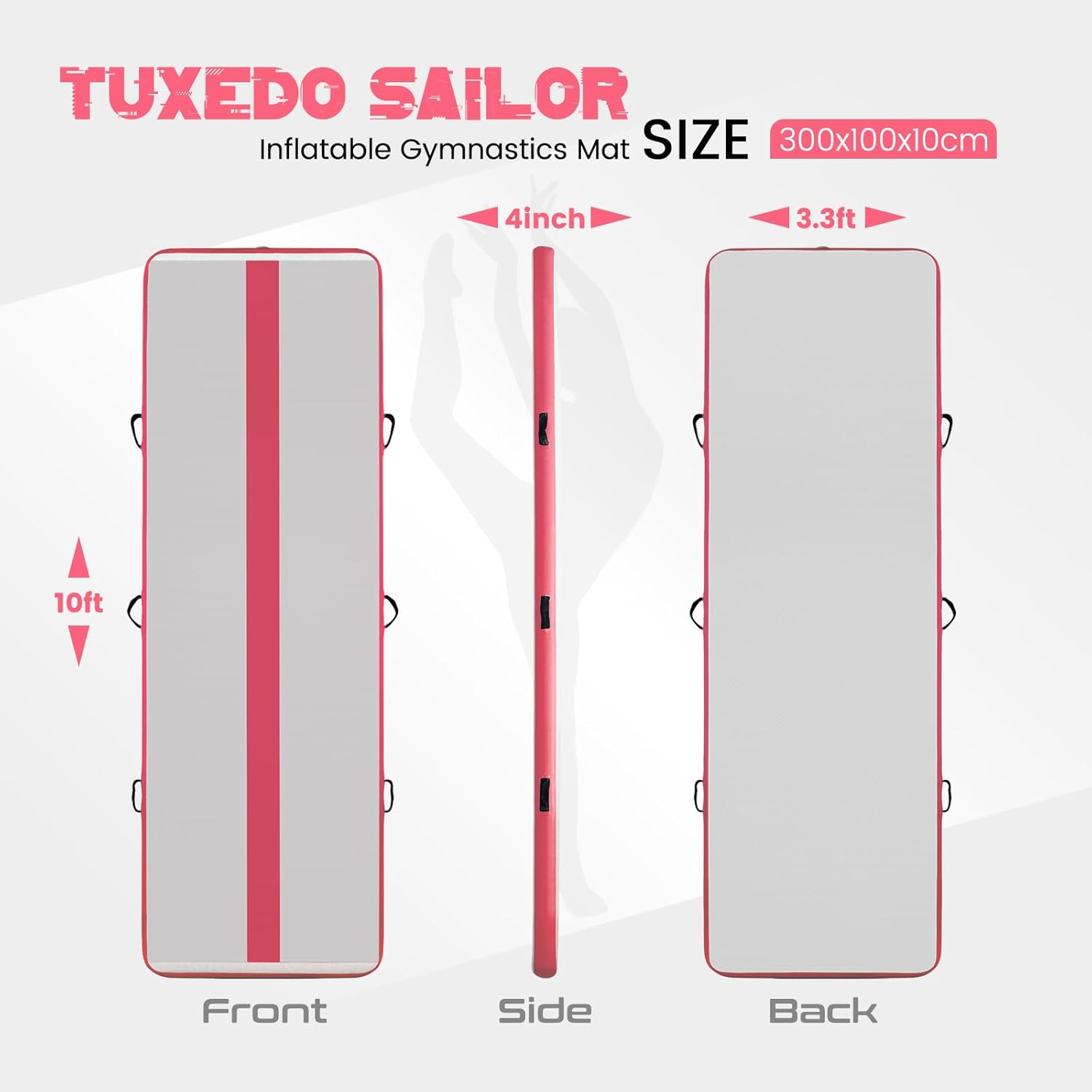 Tuxedo Sailor Inflatable Gymnastics Tumbling Mat Tumble Track Thickness Floor Mat With Electric Air Pump for Gymnastics/Training/Home/Cheerleading/Water/Gym/Yoga