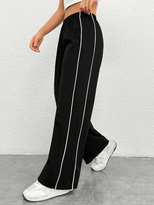 Image of Paralians Women's Straight Fit Polyester Track Pants with Contrast Side Piping | Elastic Waist Comfortable Sports & Casual Wear Bottoms