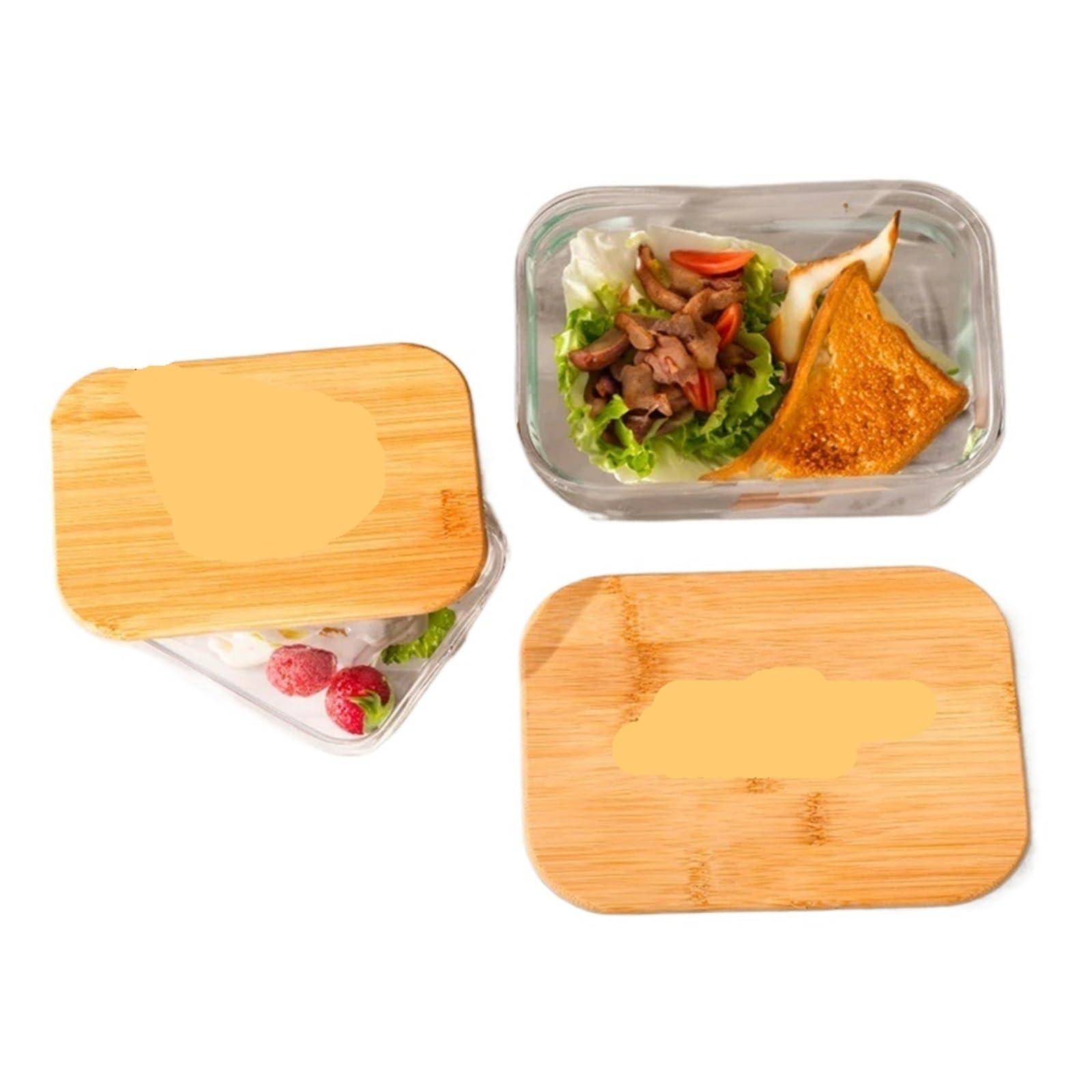 Boîte à lunch ménagère avec couvercle en verre et bois de bambou, idéale for conserver la fraîcheur des aliments micro-ondes