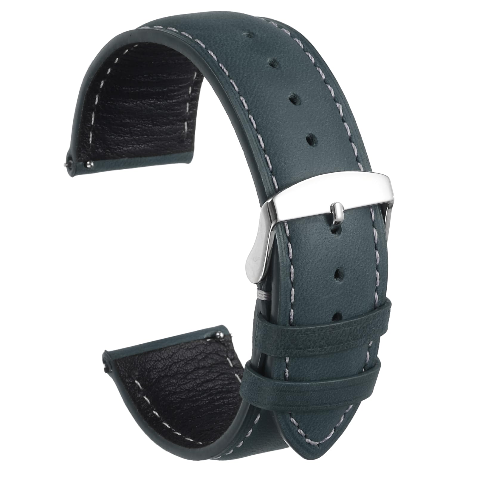 sourcing map Leather Watch Strap, 24mm Quick Release Watch Band with Stainless Steel Silver Buckle Soft Leather Watch Band for Men and Ladies, Blue